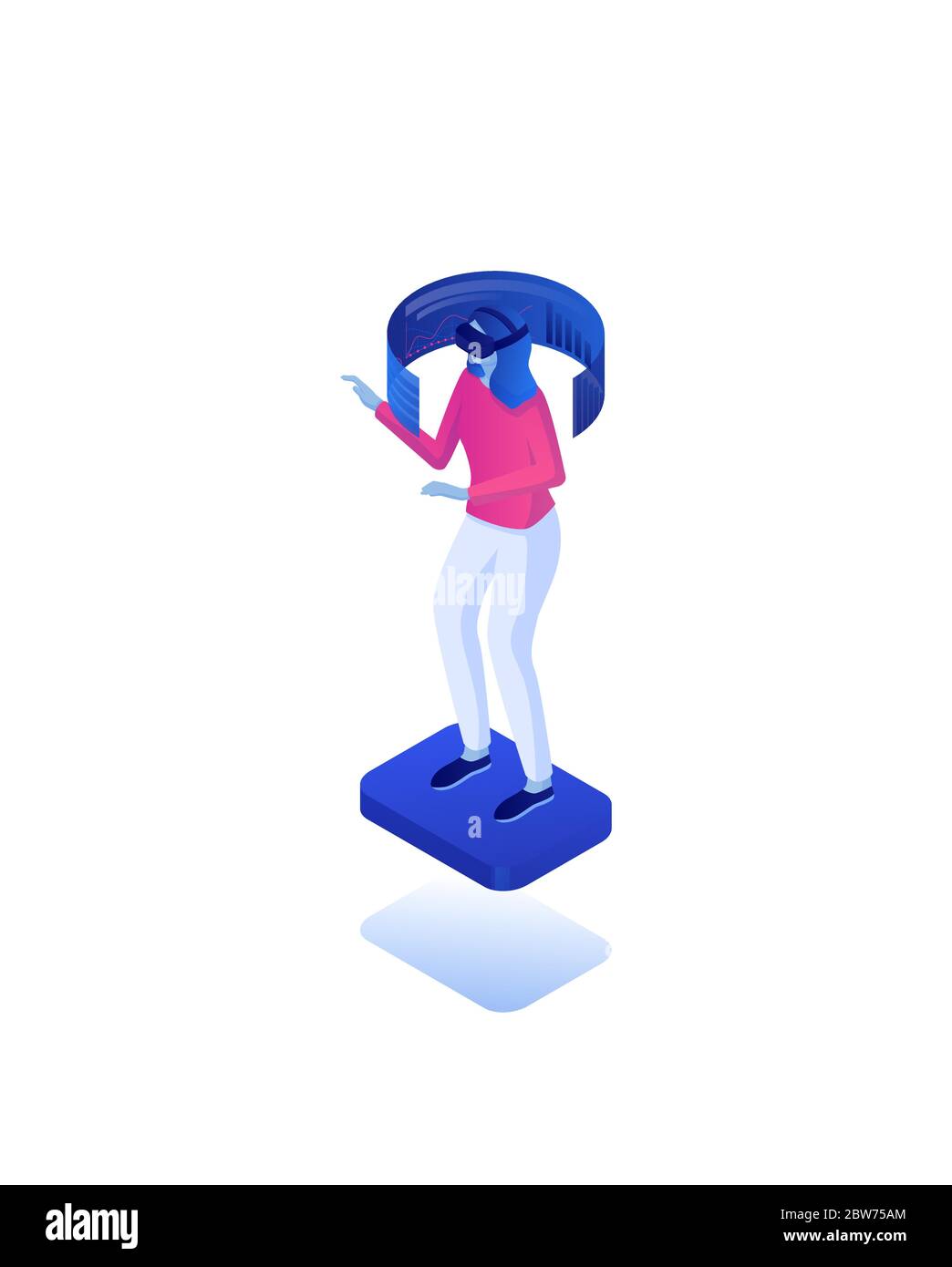 Web statistics using virtual reality isometric concept. Technology online strategy analytical. Stock Vector