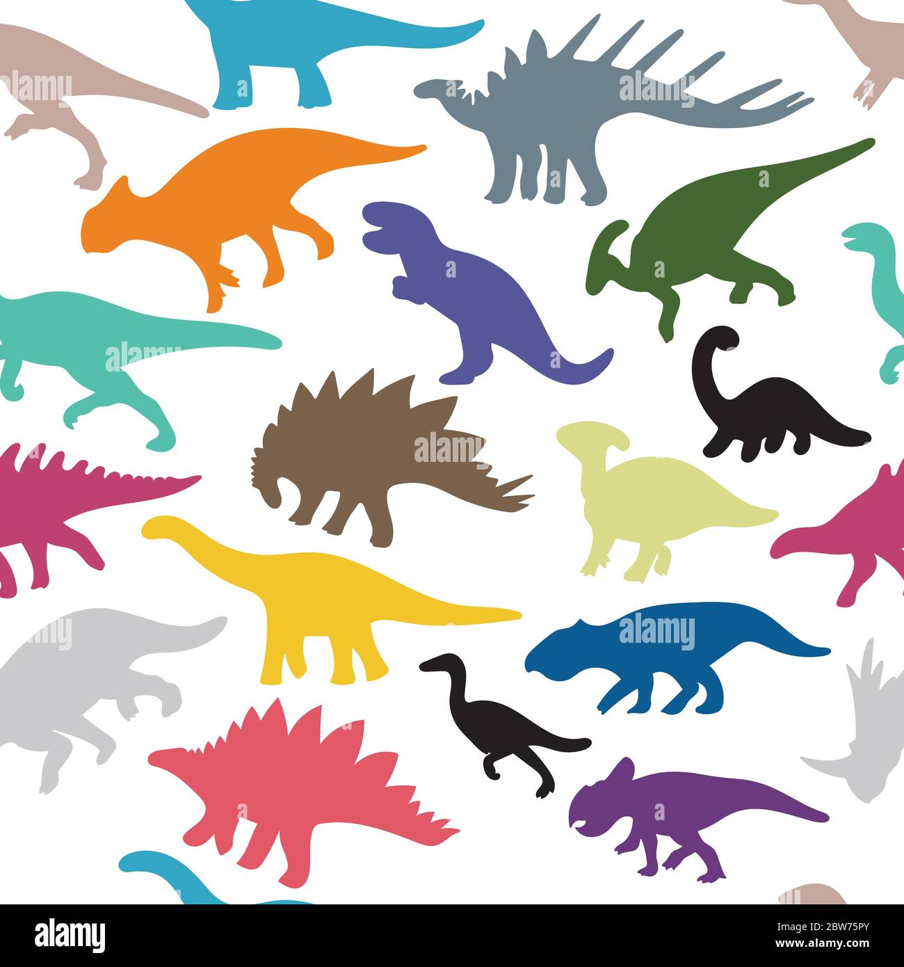 Dinosaur. Hand drawn colorful dinosaurs vector seamless background ...