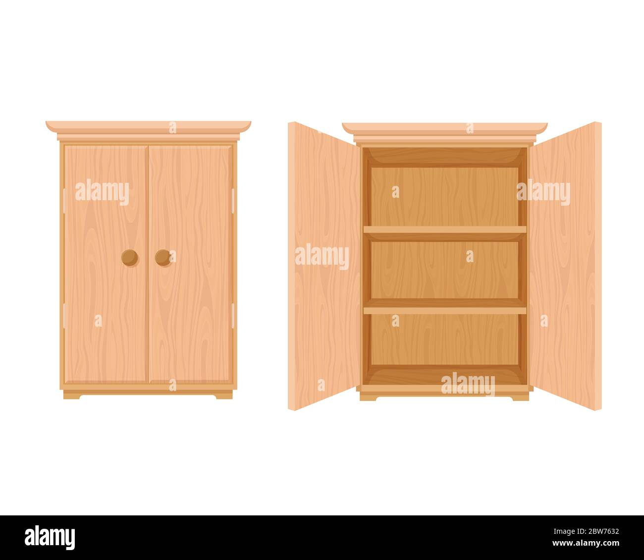 Wardrobe wooden template open and closed. Modern wooden stylish