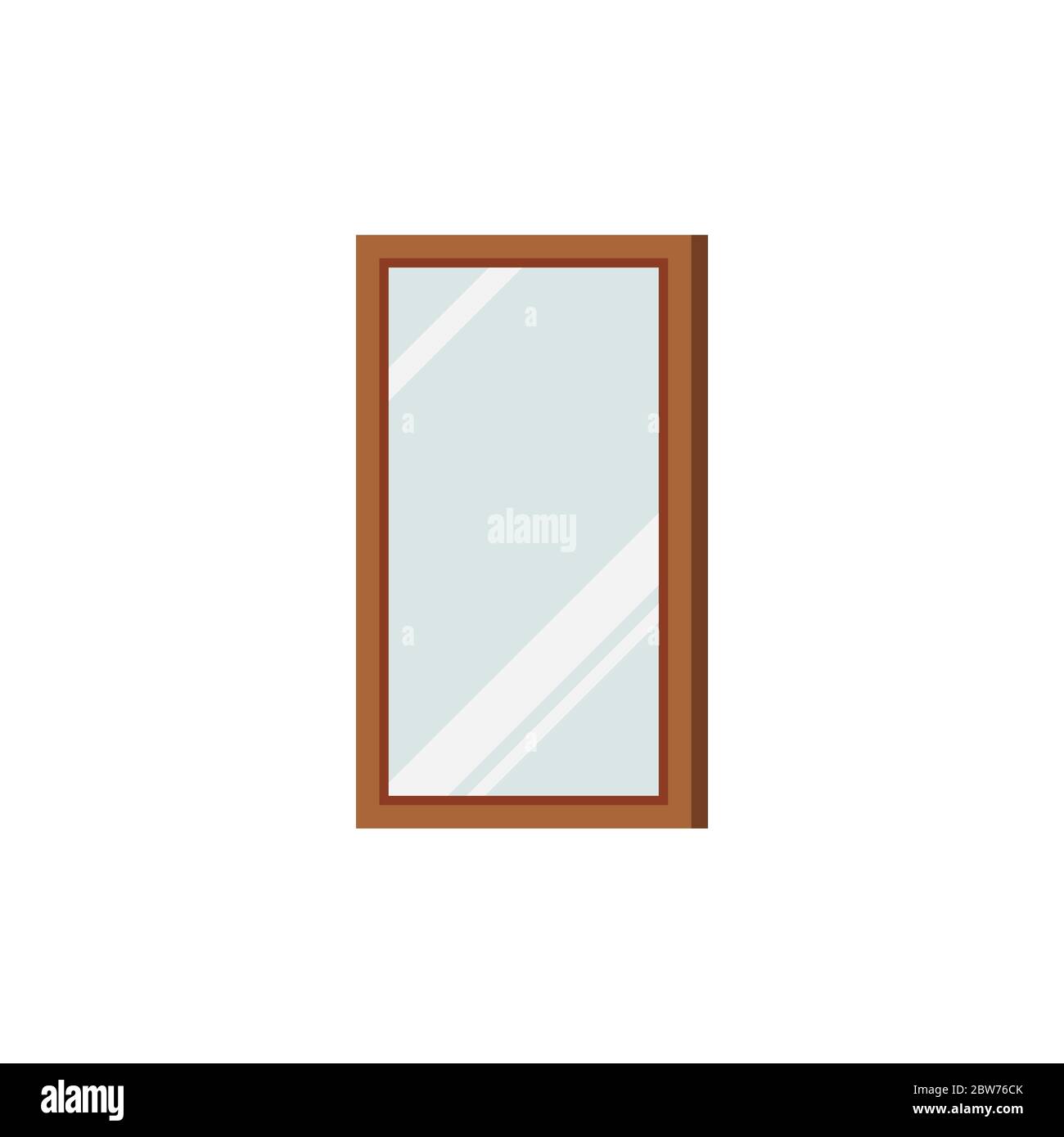 Wooden frame rectangular mirror isolated on white background. Stock Vector