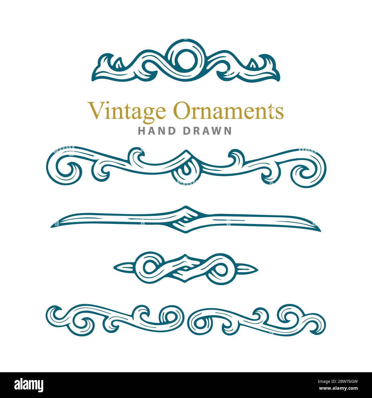 Vintage ornaments set. Hand drawn engraved style vector divides and decorative elements. Part of set. Stock Vector