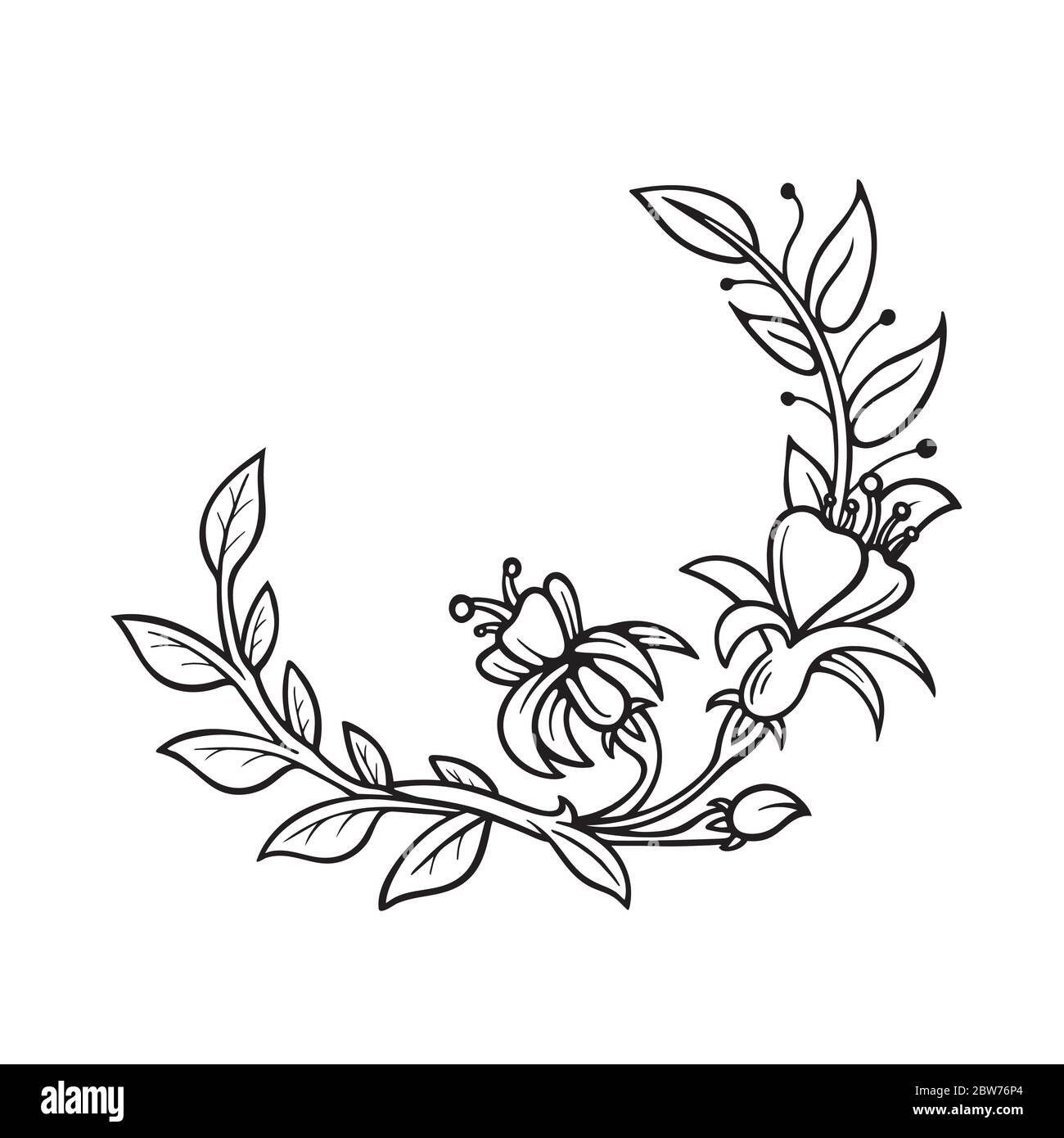 Floral wreath. Hand drawn different flowers and plants wreath vector ...