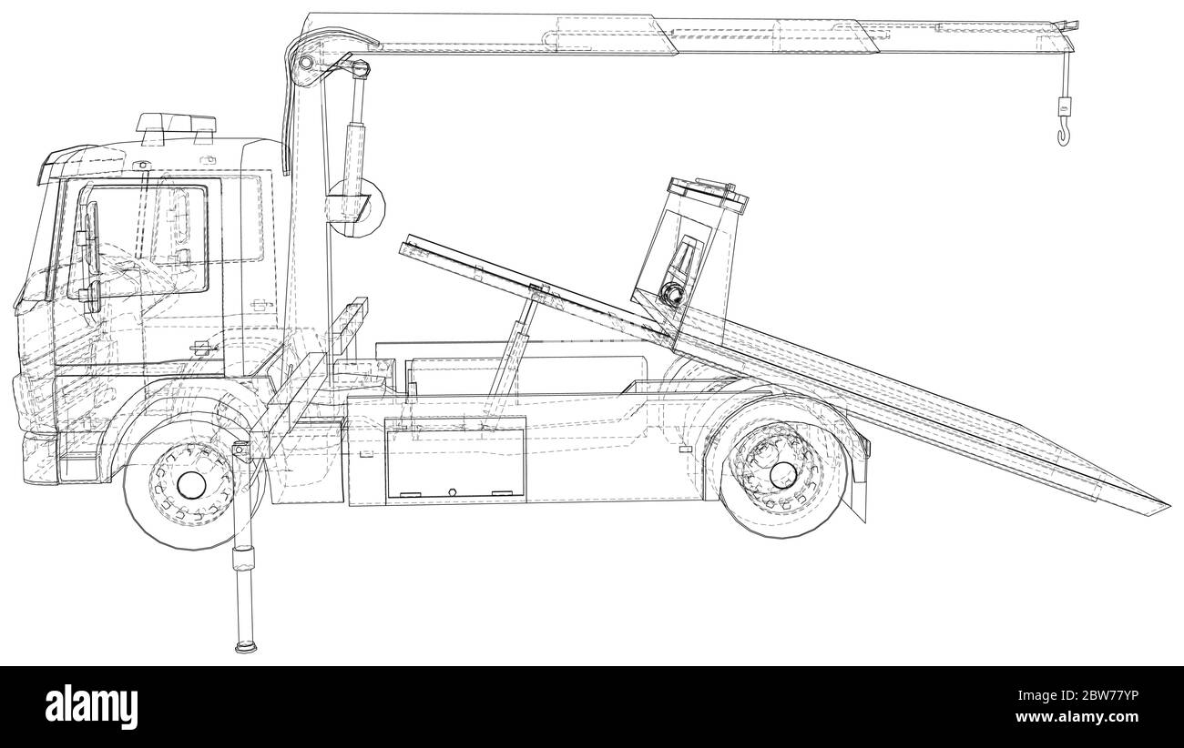 Tow Truck. Vector Illustration of Tow Truck. Towing. The layers of visible and invisible lines are separated. EPS10 format. Stock Vector