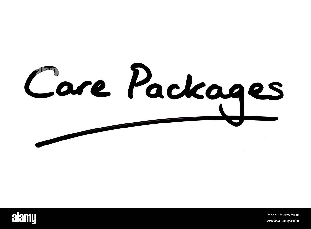 Care Packages handwritten on a white background. Stock Photo