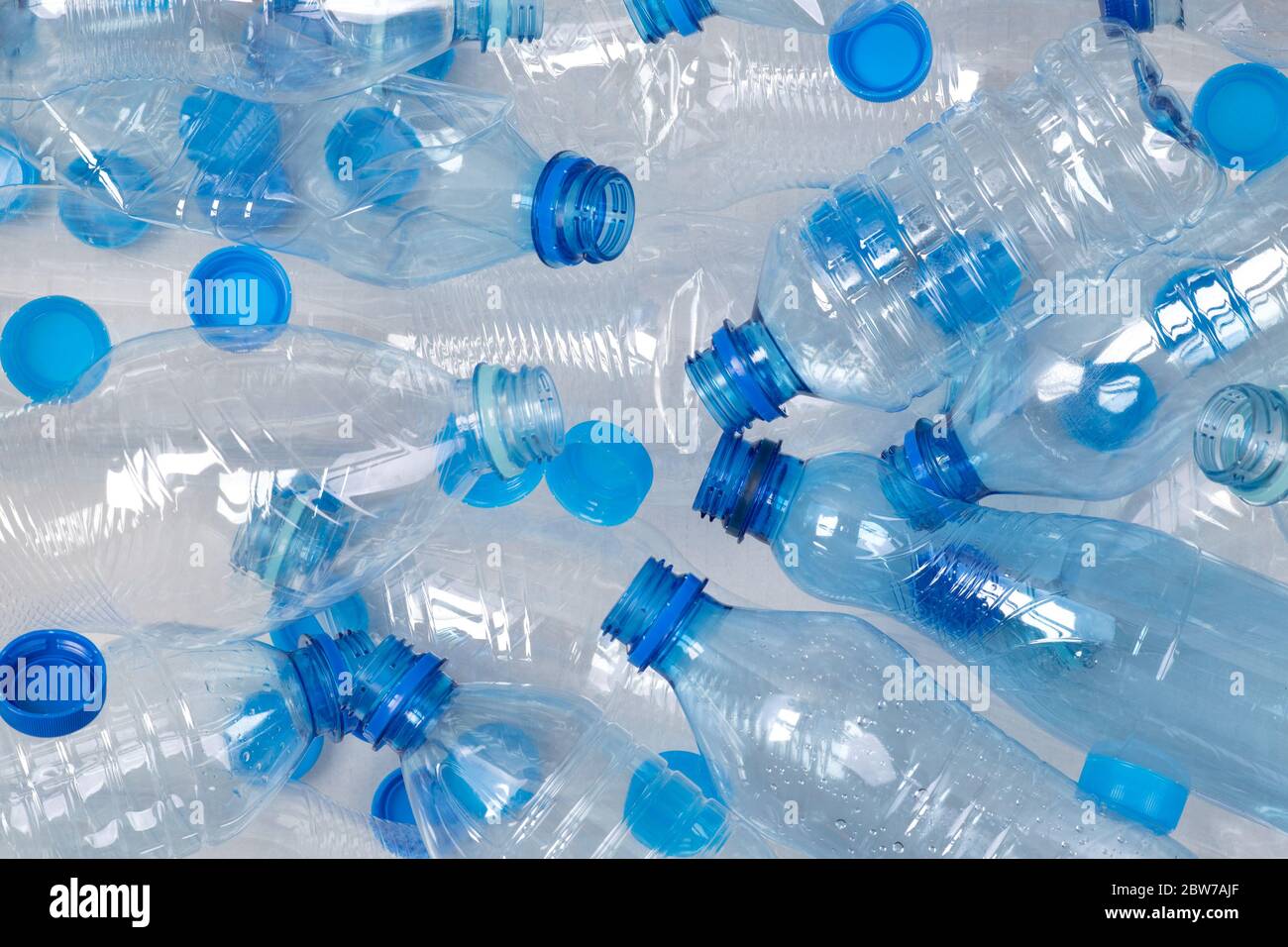 Plenty of plastic bottles, top view Stock Photo