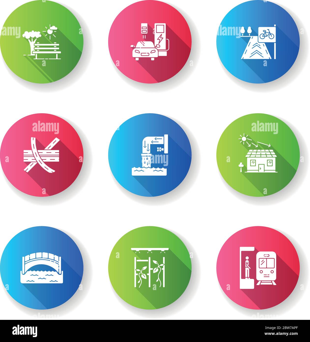 Urban structure flat design long shadow glyph icons set Stock Vector ...