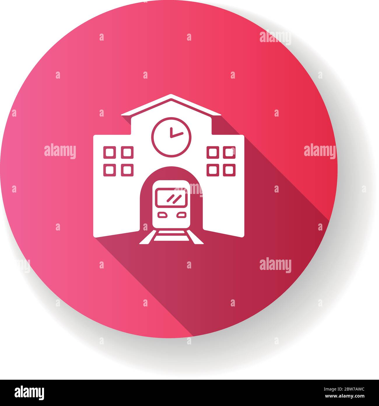 Railway station pink flat design long shadow glyph icon Stock Vector