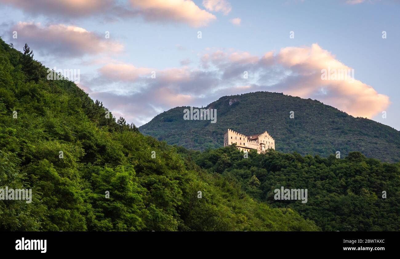 Monreale Castle in San Michele all'adige, Adige Valley - northern Italy - Konigsberg medieval castle Stock Photo