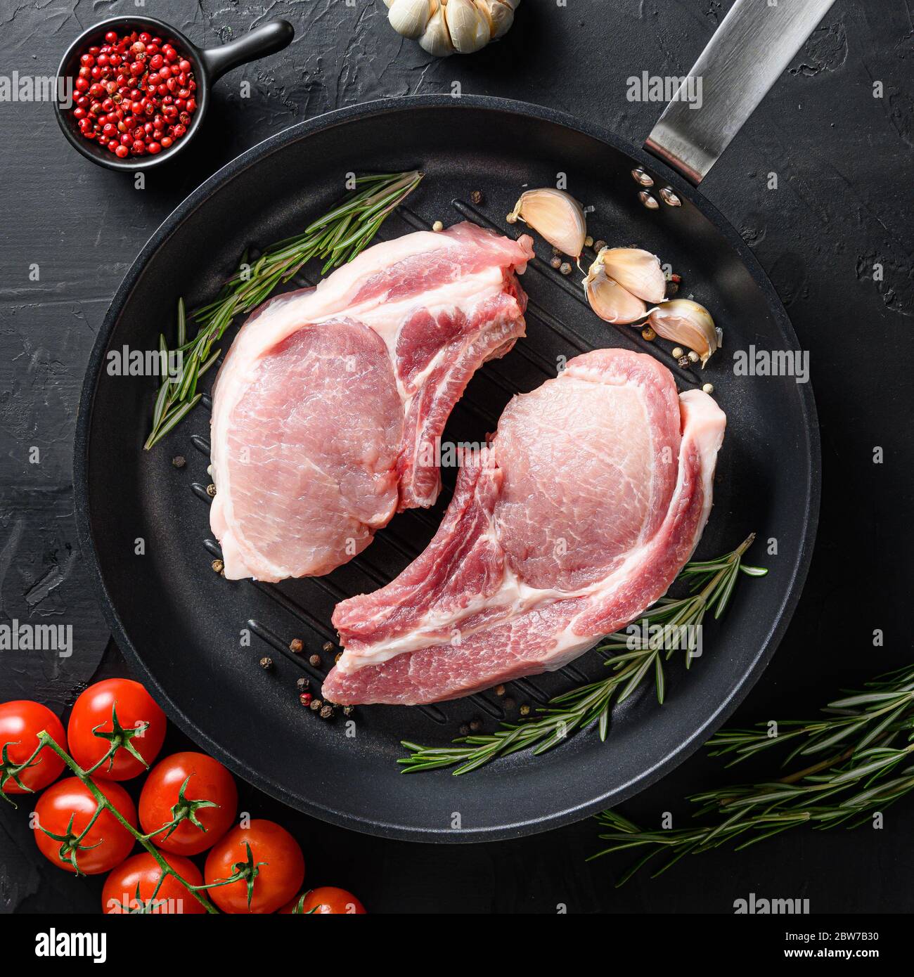 Pork belly Farm fresh cutlet with oil and spices for grill and