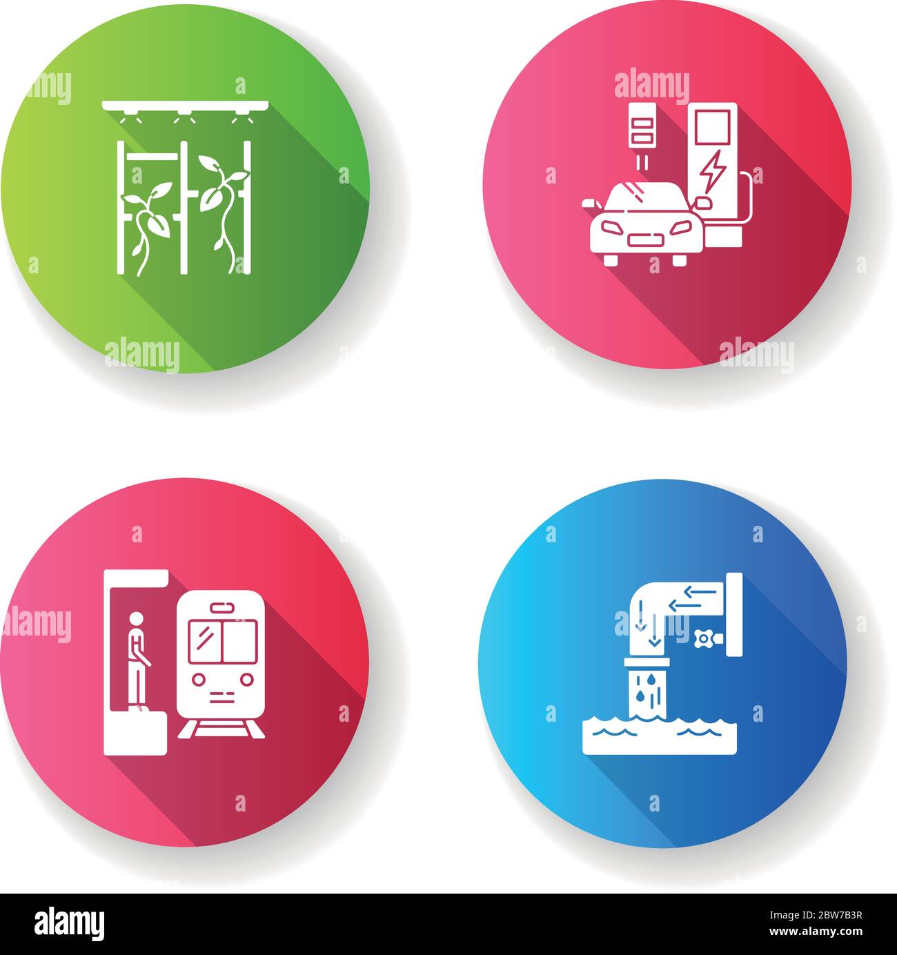 City structure flat design long shadow glyph icons set Stock Vector ...