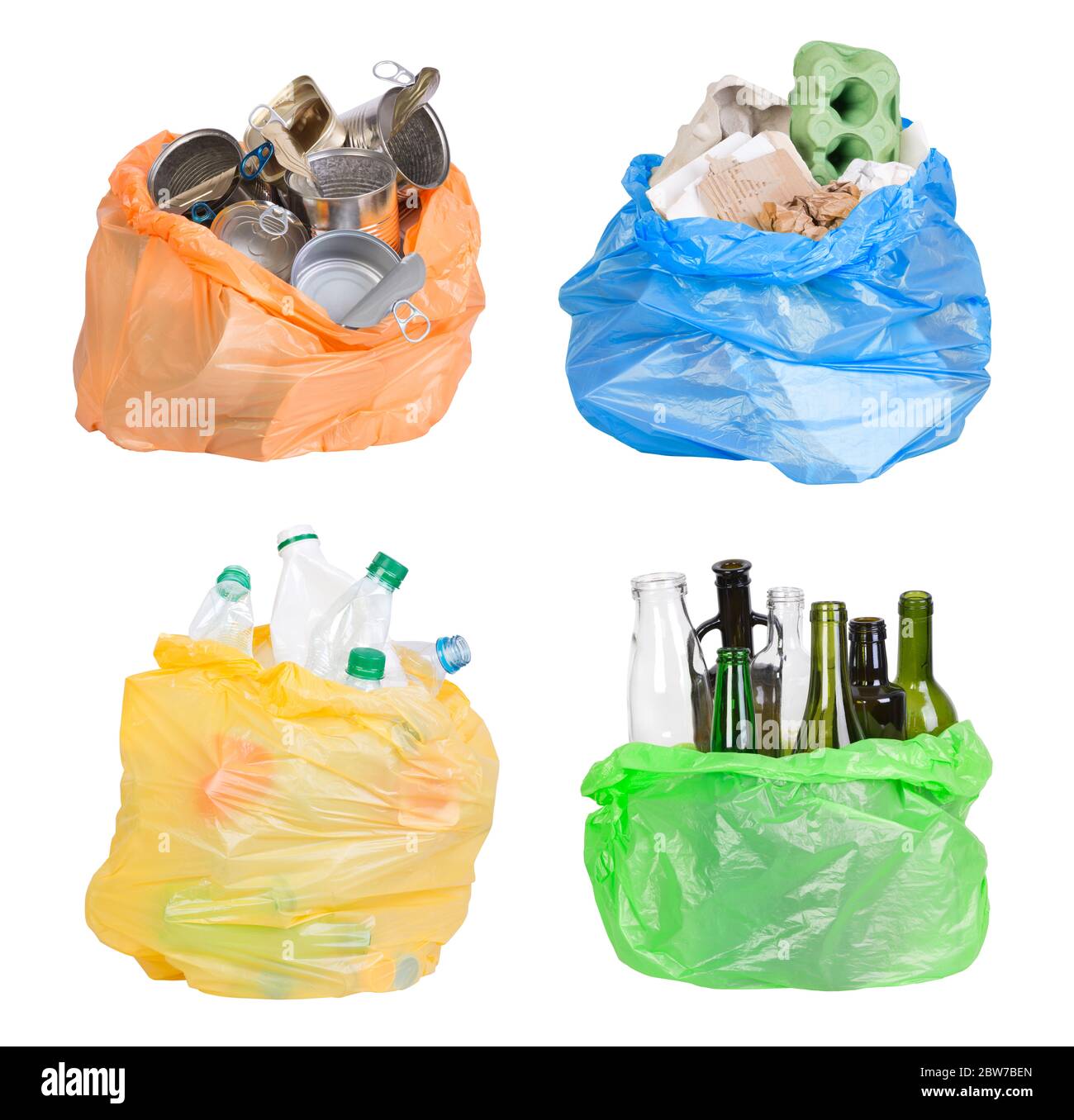 Samples of garbage in plastic bags isolated on white background Stock Photo
