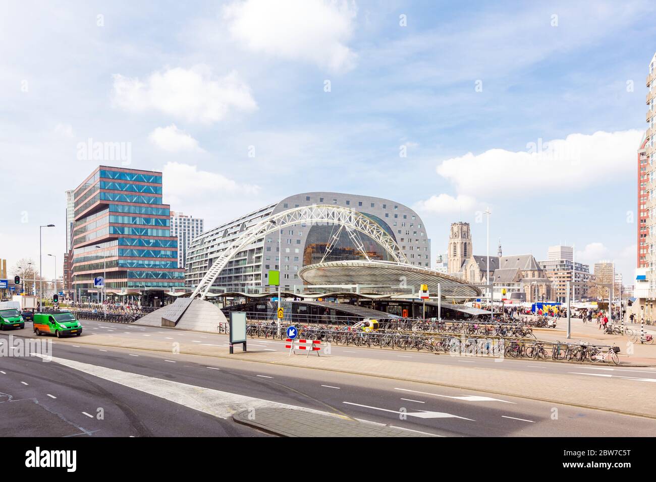 Cityscape and beautiful Landmark  in cool district Donwtown blaak station Rotterdam the Netherlands. Transportation  landmark Tourism concept. Stock Photo