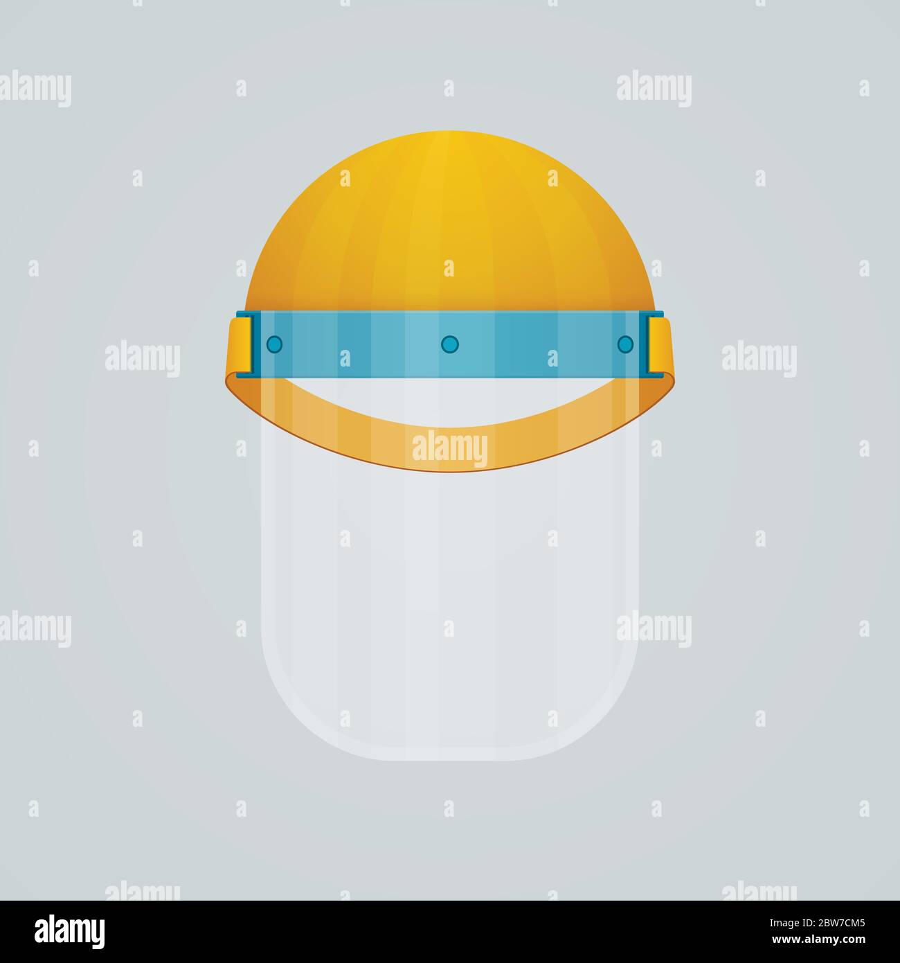 Plastic face shield work helmet on white background. Coronavirus Covid