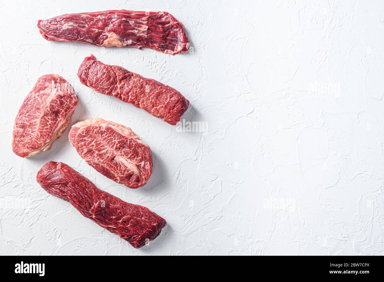 Set of denver, top blade, tri tip steak, machete, flank, bavette London