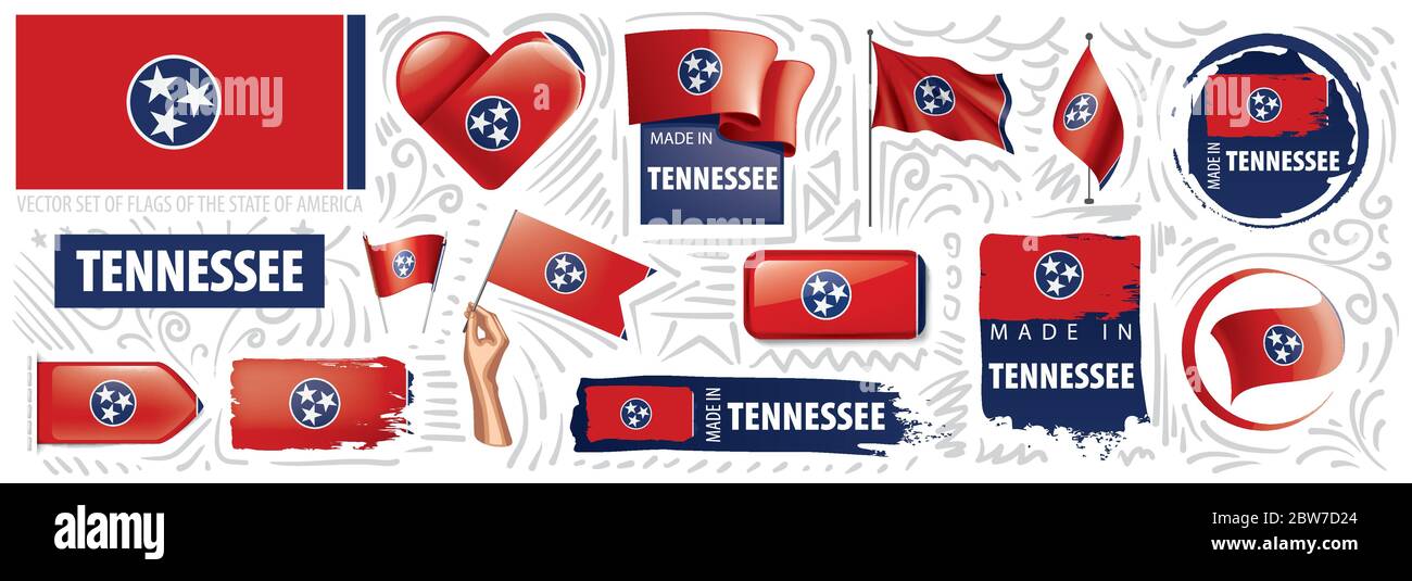 Vector set of flags of the American state of Tennessee in different