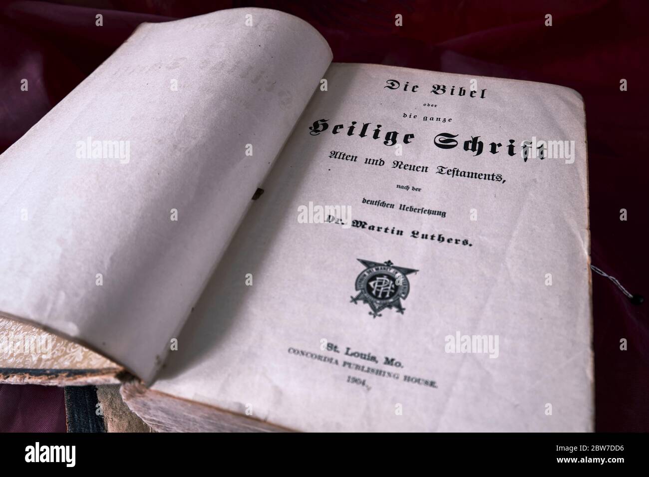 Old German Family Bible from 1904, Published in St. Louis Missouri, USA by Concordia Publishing House Stock Photo