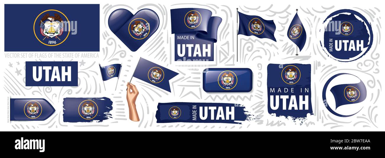 Vector set of flags of the American state of Utah in different designs