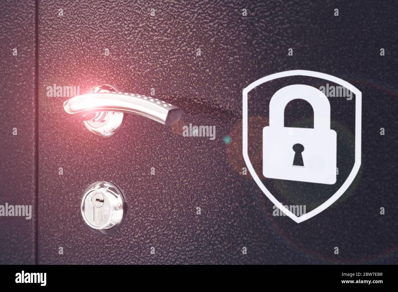 View of door lock system mechanism with a glowing silhouette of the