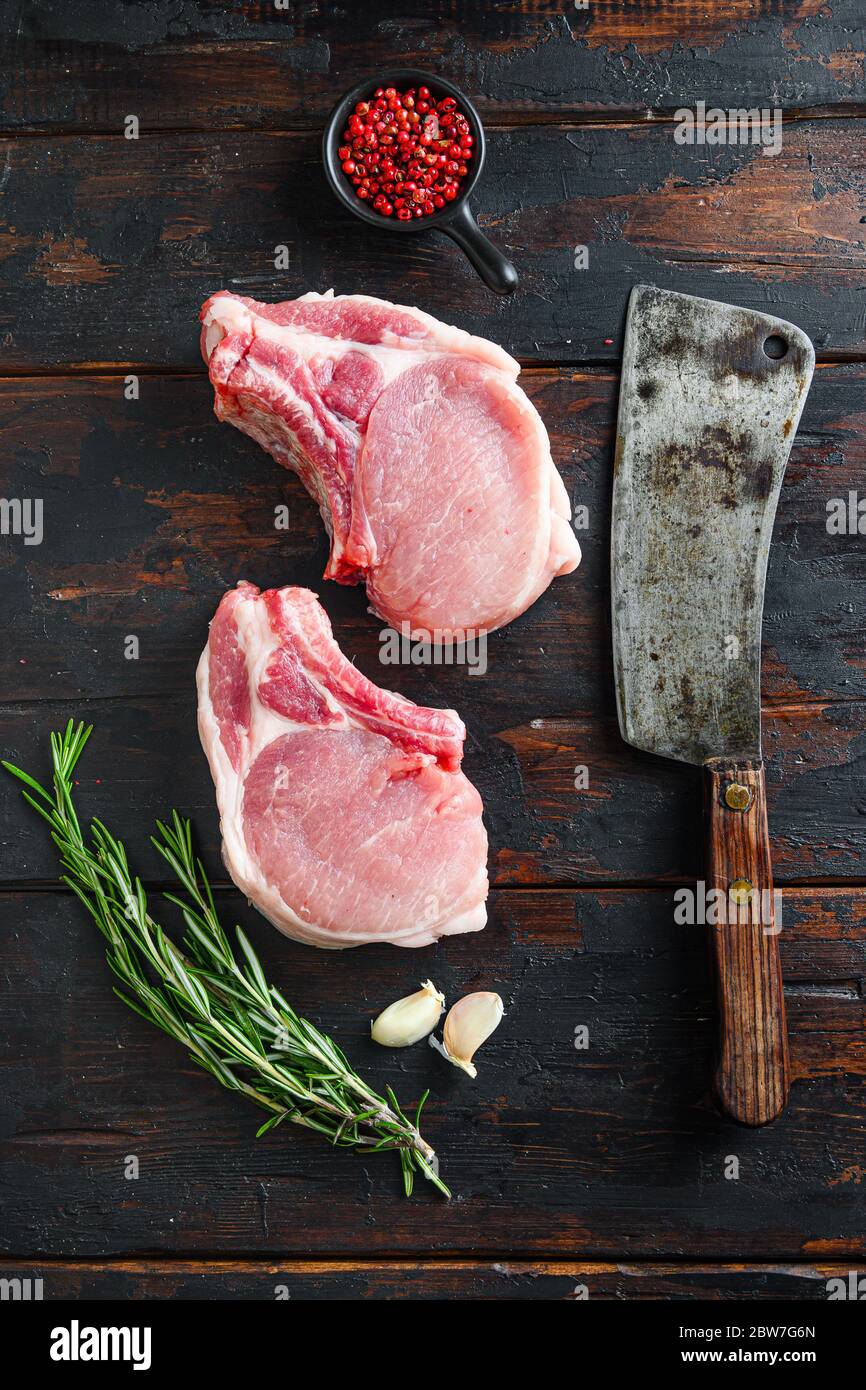 Pork with ribs. Tenderloin. Entrecote. Fresh and raw organic bio meat