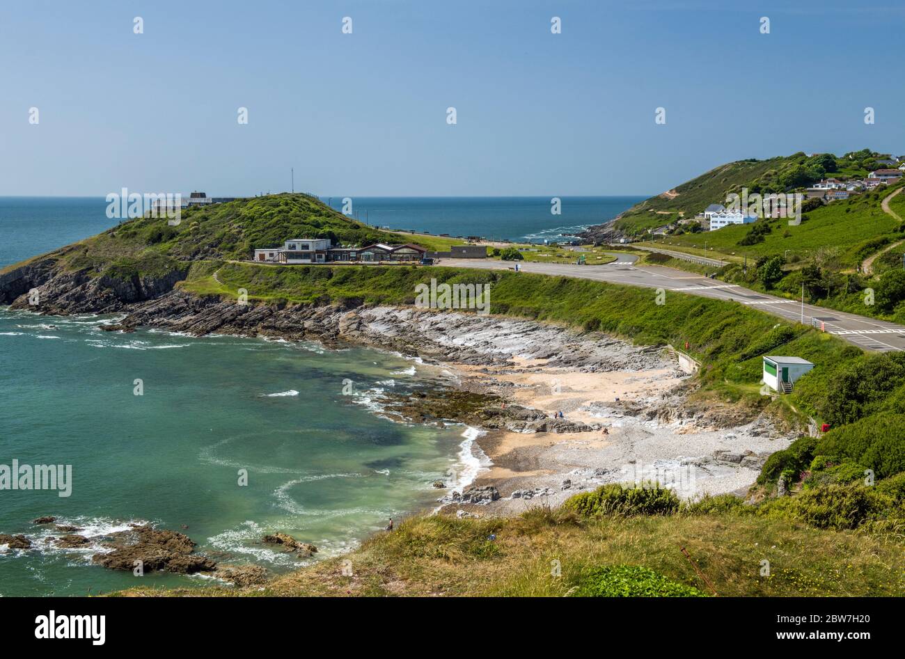 Bracelet Bay on the South Gower coastline just west of Mumbles and Swansea. Taken during Wales lockdown so very few people around. Stock Photo