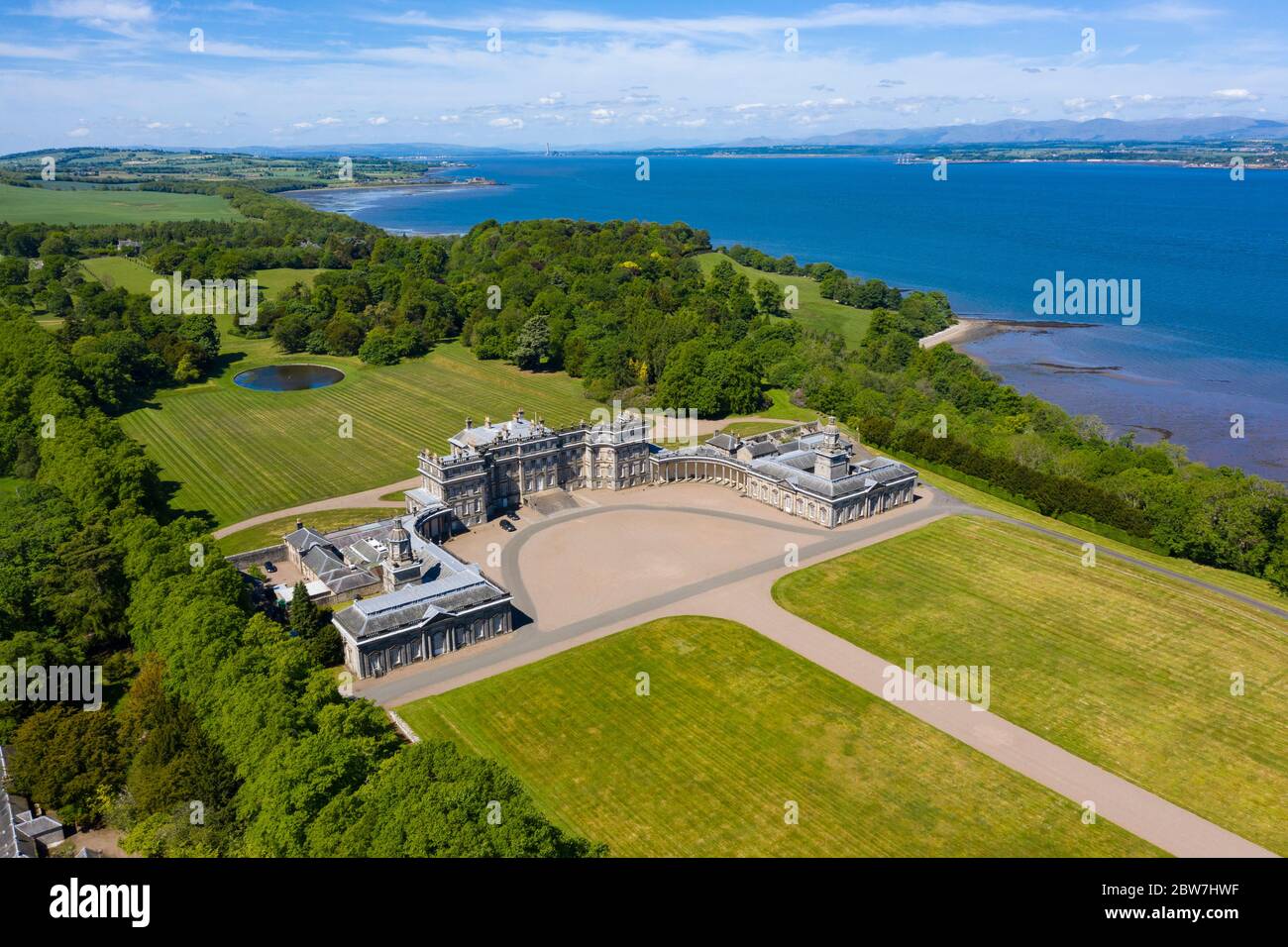 Aerial view of Hopetoun House near South Queensferry in West Lothian, Scotland, UK Stock Photo