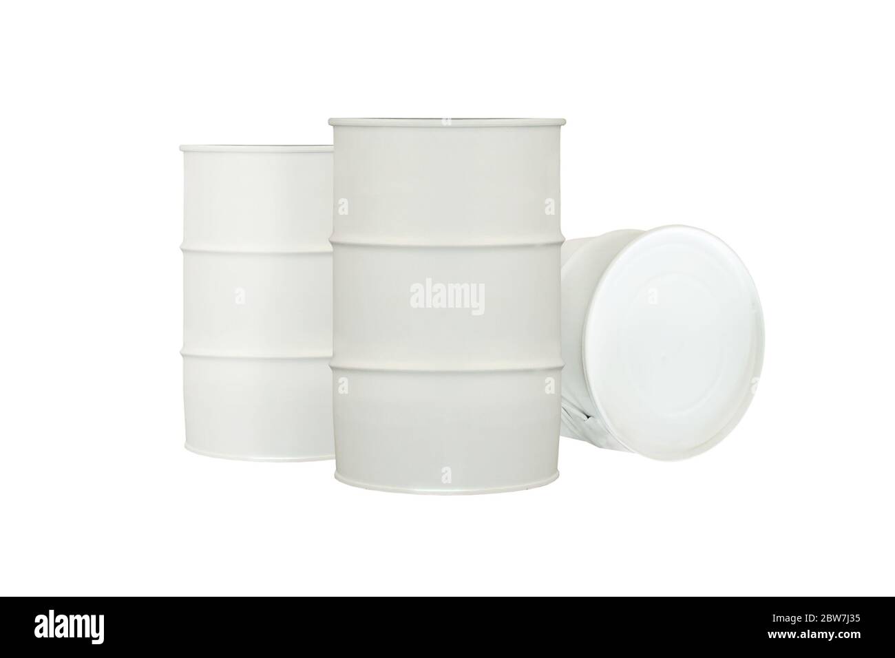 White barrel isolated on white. Tank for crude oil, radioactive or biohazard waste Stock Photo