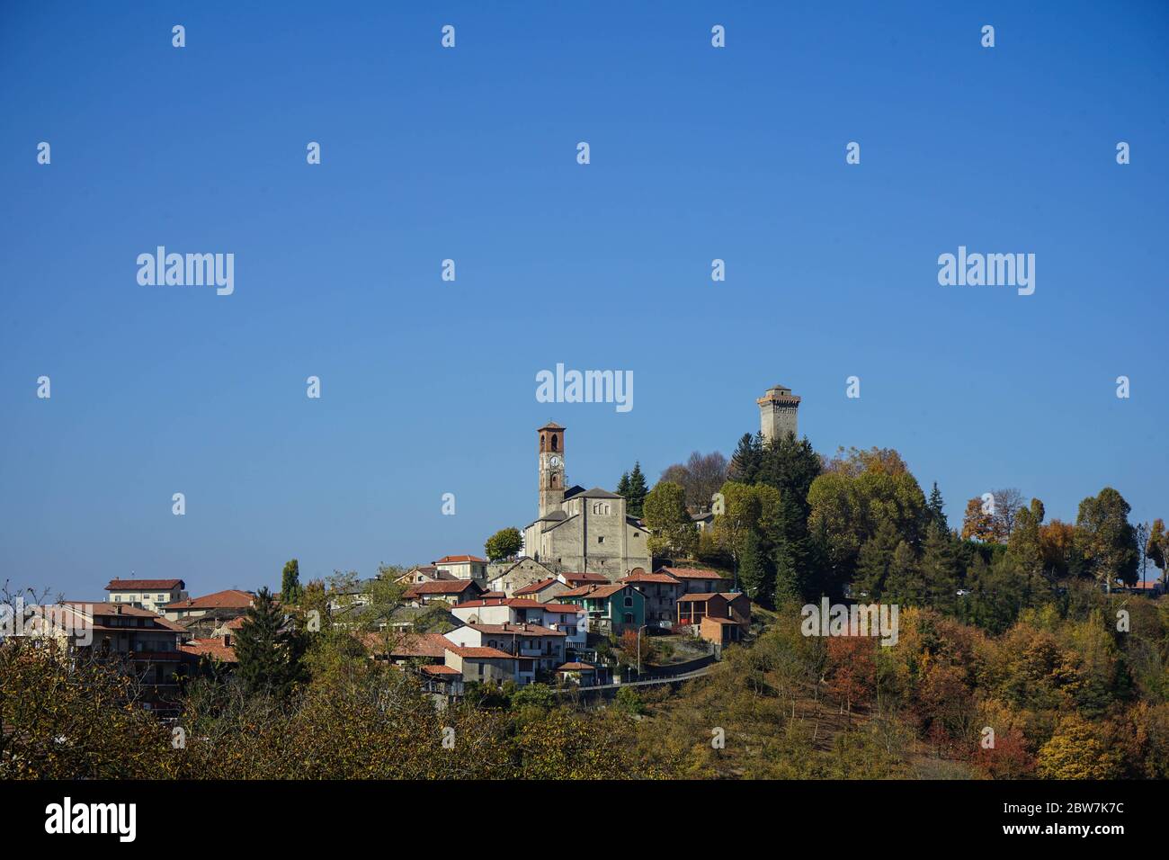View of the village of Murazzano in High Langa, Piedmont - Italy Stock Photo