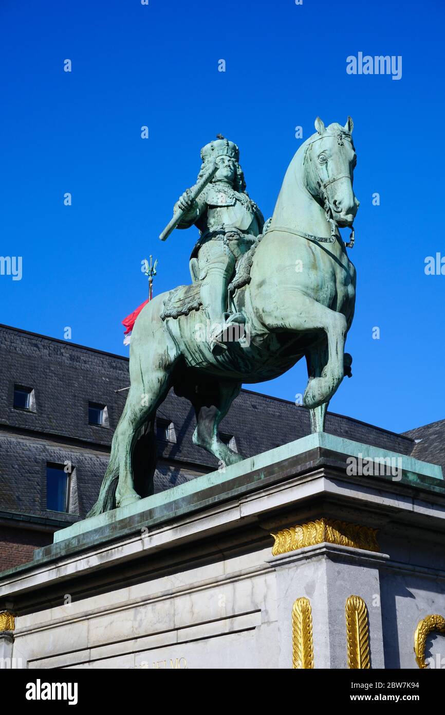 Close-up of the equestrian statue of Jan Wellem (Johann Wilhelm II) by the sculptor Gabriel Grupello. The monument was erected in 1711. Stock Photo