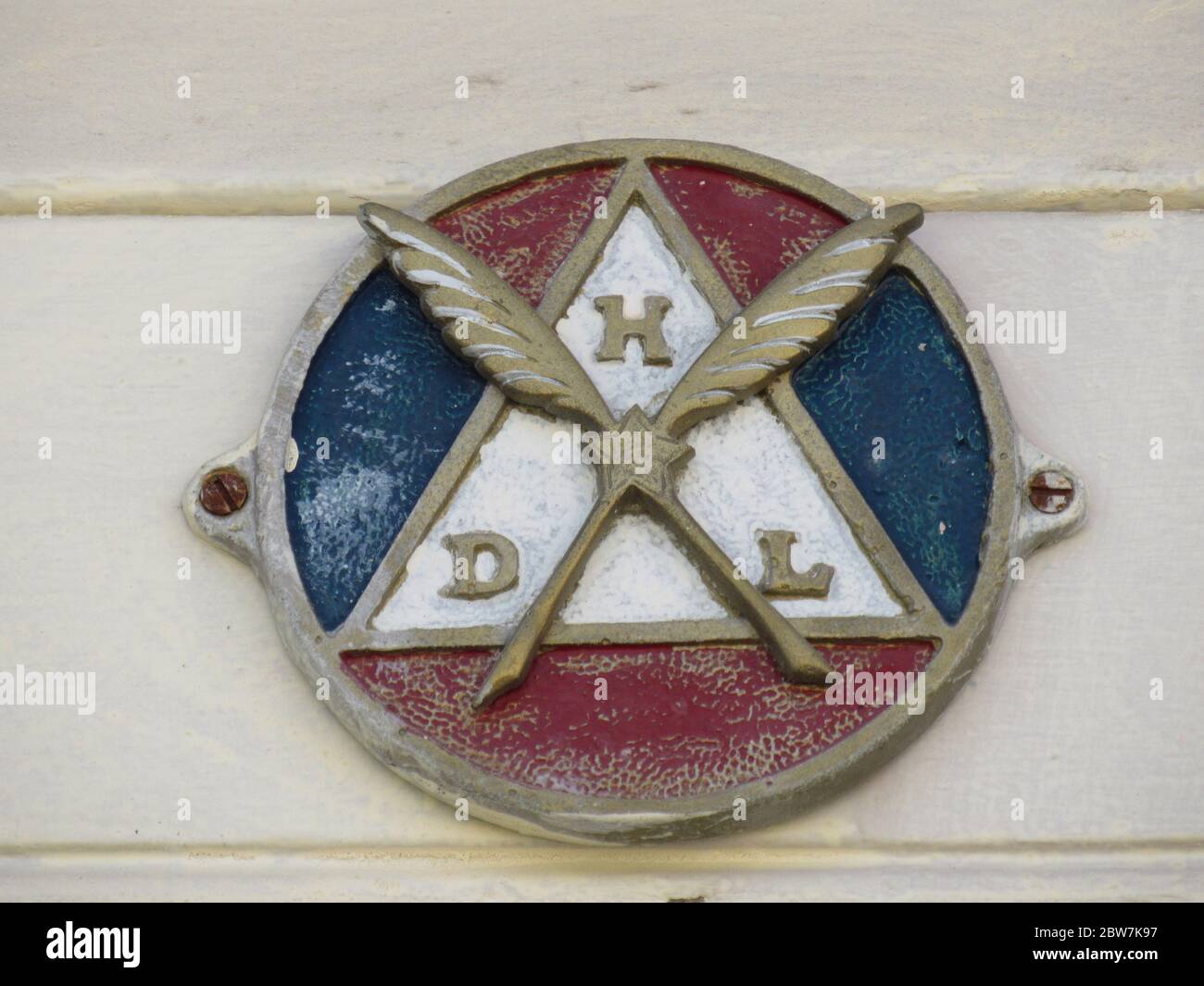 Trinidad, Cuba - January 30, 2020: Masonic symbol on old Cuban building in Trinidad, Cuba. Freemasonry consists of fraternal organisations that trace Stock Photo