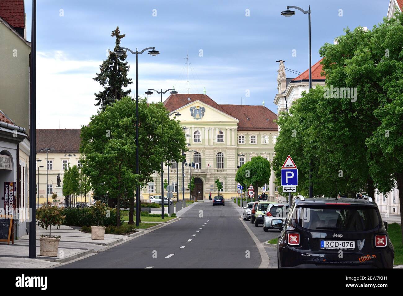 SZOMBATHELY / HUNGARY, APRIL 27, 2019. Szily János street leading to the Labor Center of the Vas County Government Office in Szombathely, Hungary Stock Photo