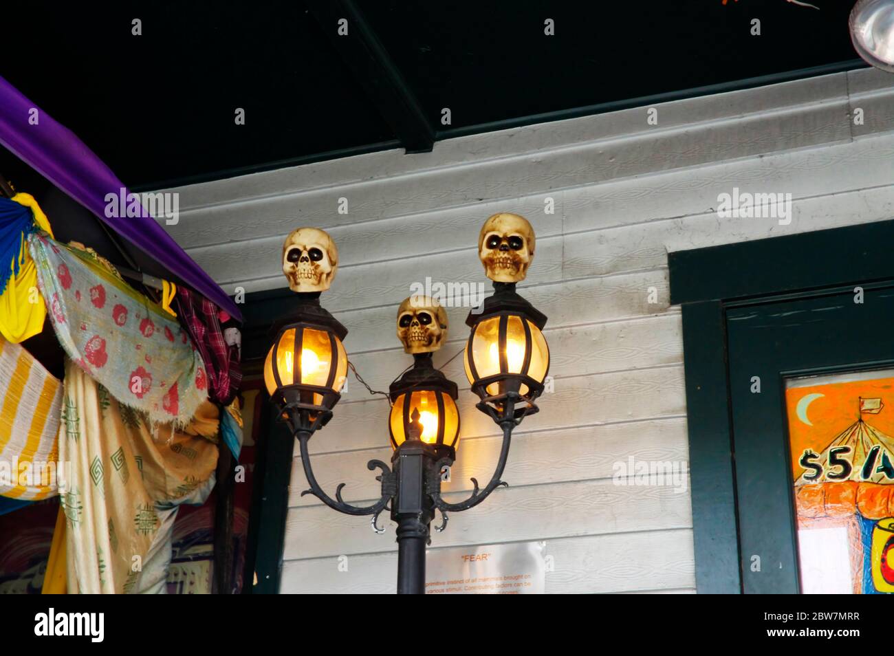 Halloween decorations in shop window in the Colonial Quarter of St