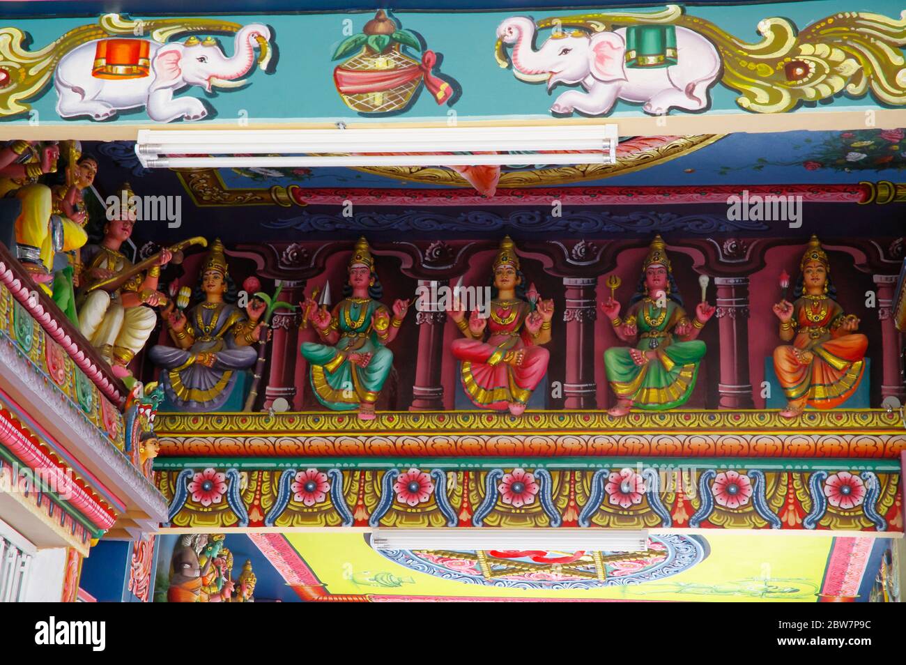 A ceiling of the ancient Hindu Temple with figures of gods and Hindu ...