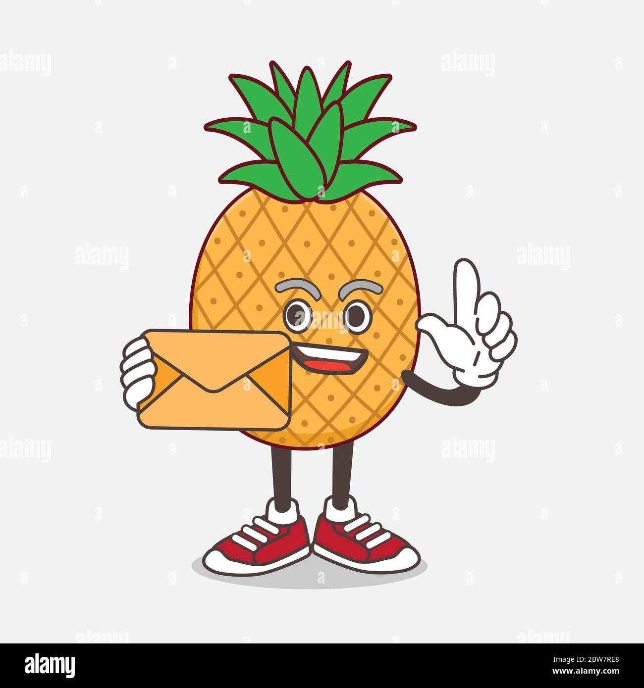 An illustration of Pineapple Fruit cartoon mascot character holding an envelope Stock Vector