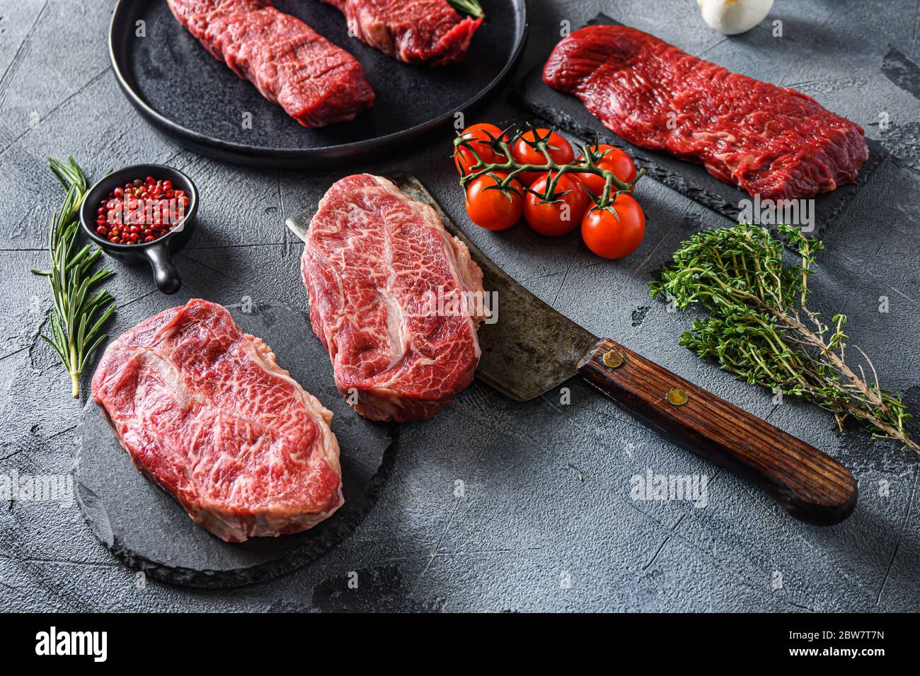 Organic denver, top blade, tri tip steak, machete, skirt steak and