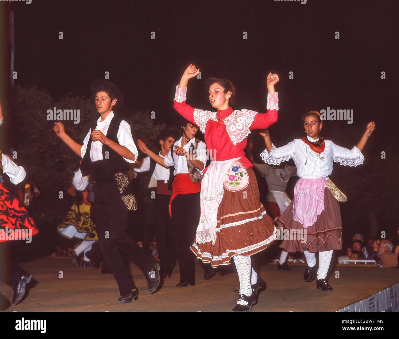 Young dancers performing in outdoor venue, Albufeira, Algarve Region, Portugal Stock Photo