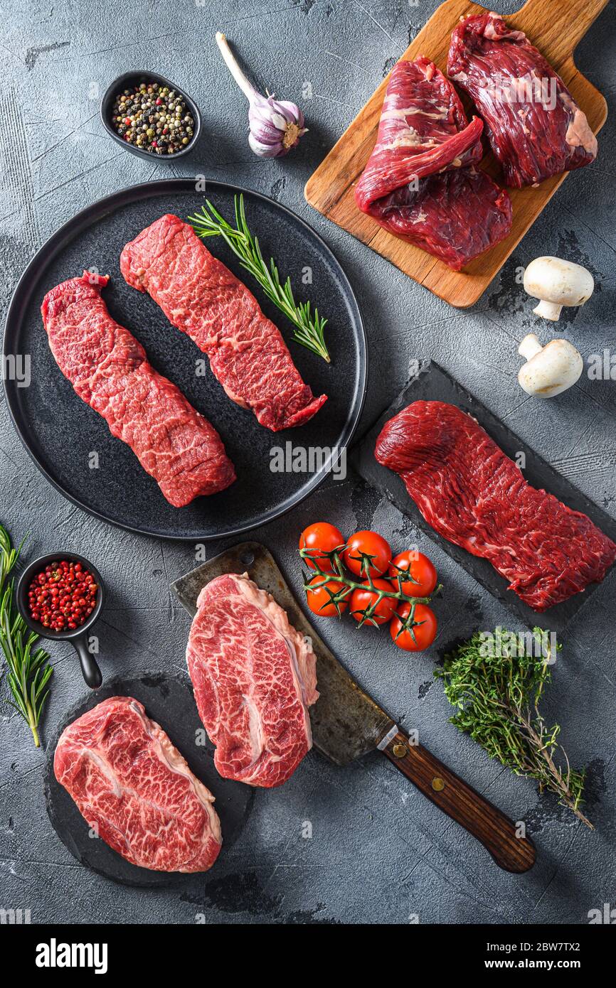 Organic denver, top blade, tri tip steak, machete, skirt steak and