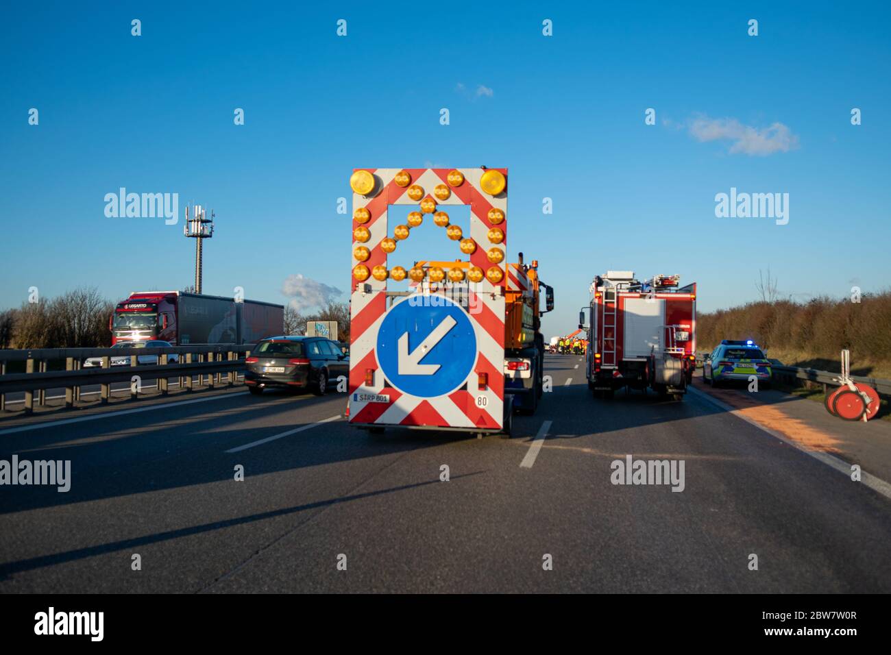 Baustelle / Unfall auf Autobahn A81 - Symbolbild Stock Photo