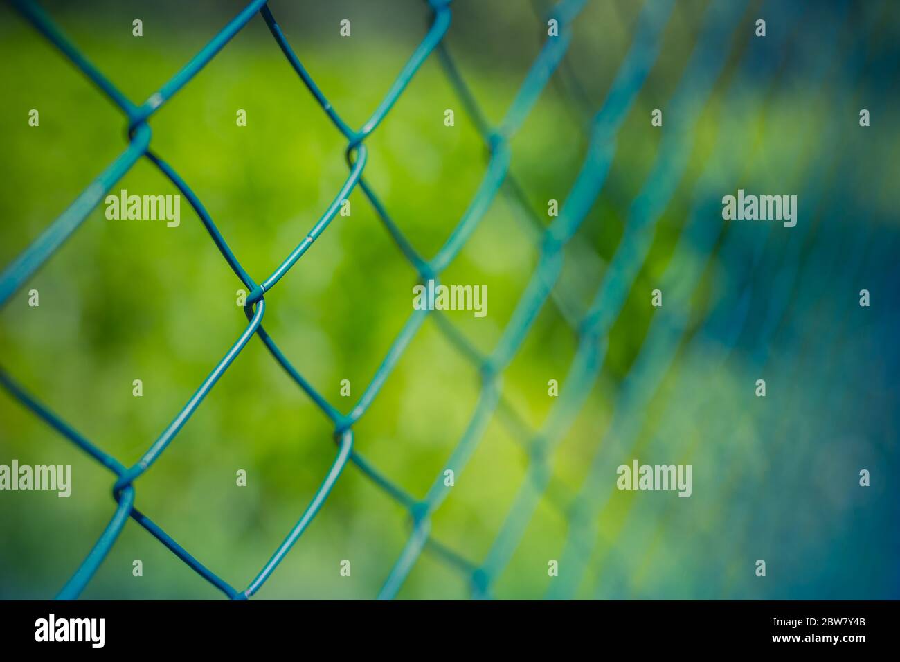 Fence with metal grid in perspective Stock Photo