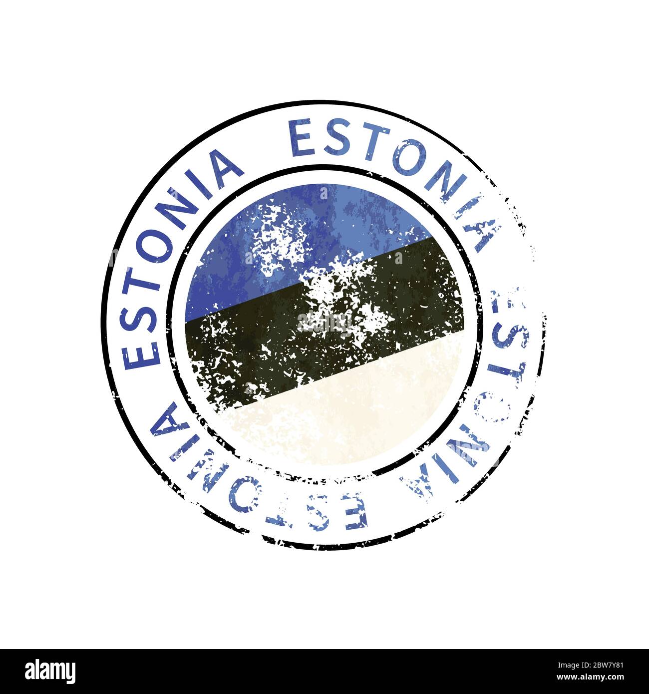 Estonia sign, vintage grunge imprint with flag on white Stock Vector
