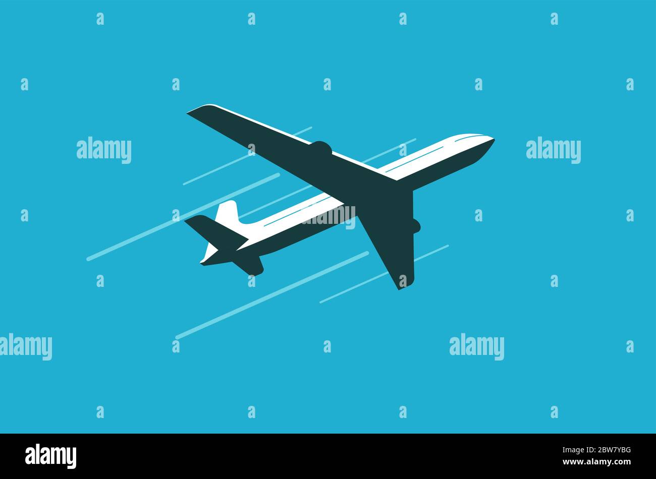 Flying plane in sky. Commercial airline, airplane vector illustration Stock Vector
