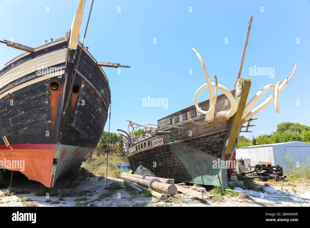 Kalkara / Malta July 14, 2015 Historical model boat used as Film