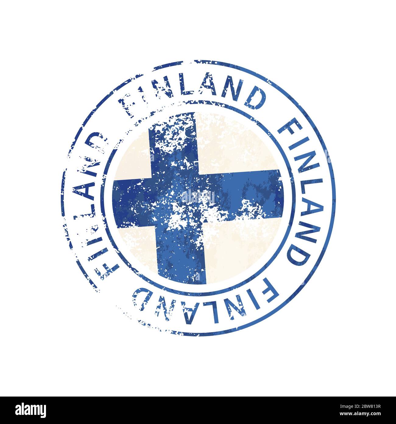 Finland sign, vintage grunge imprint with flag on white Stock Vector