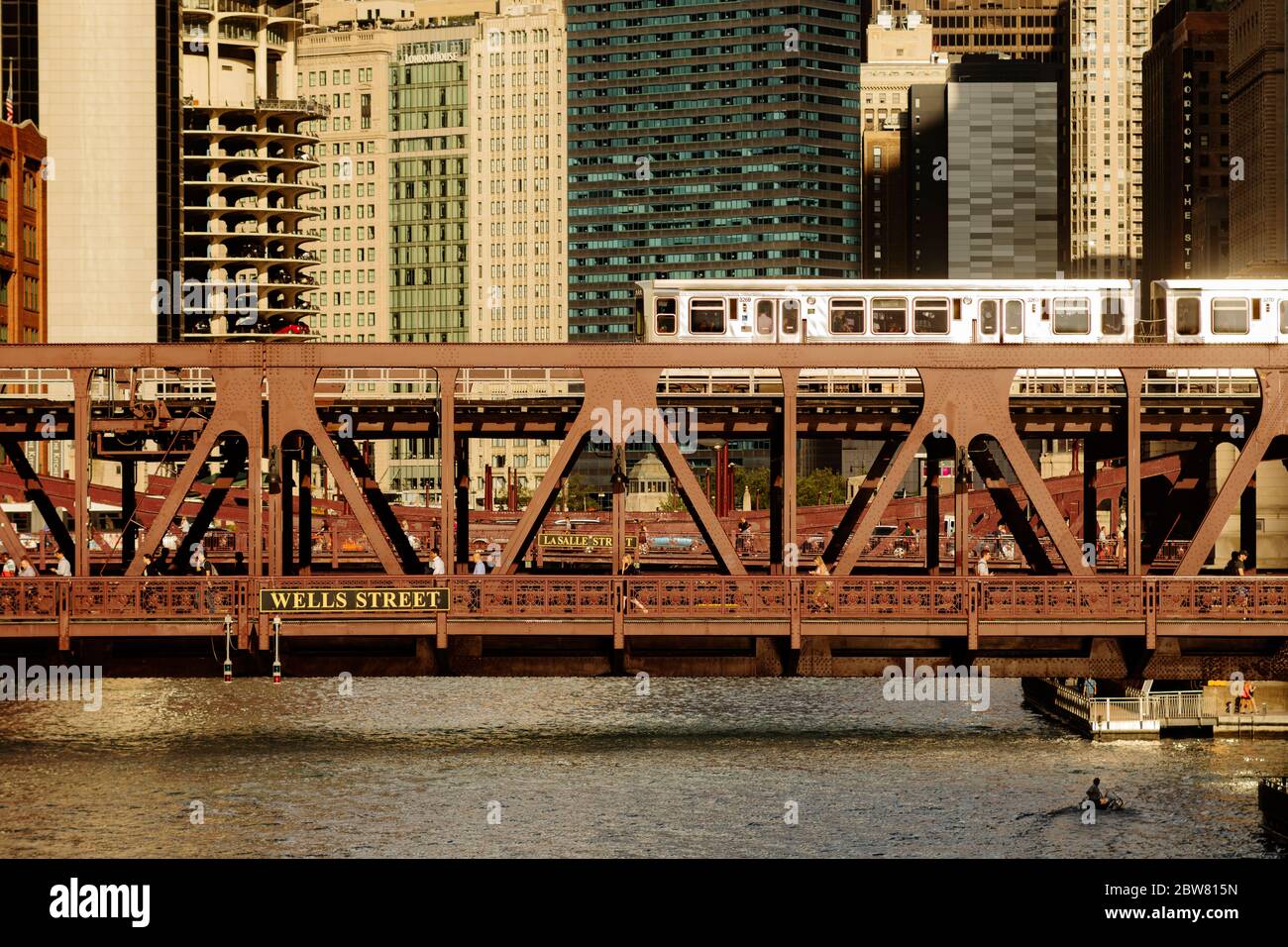 Chicago train over iron bridge Stock Photo