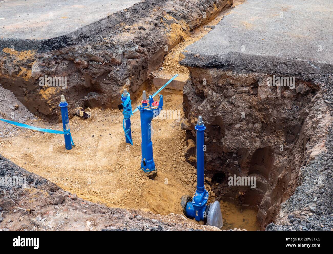 Water pipe construction site on a street Stock Photo Alamy