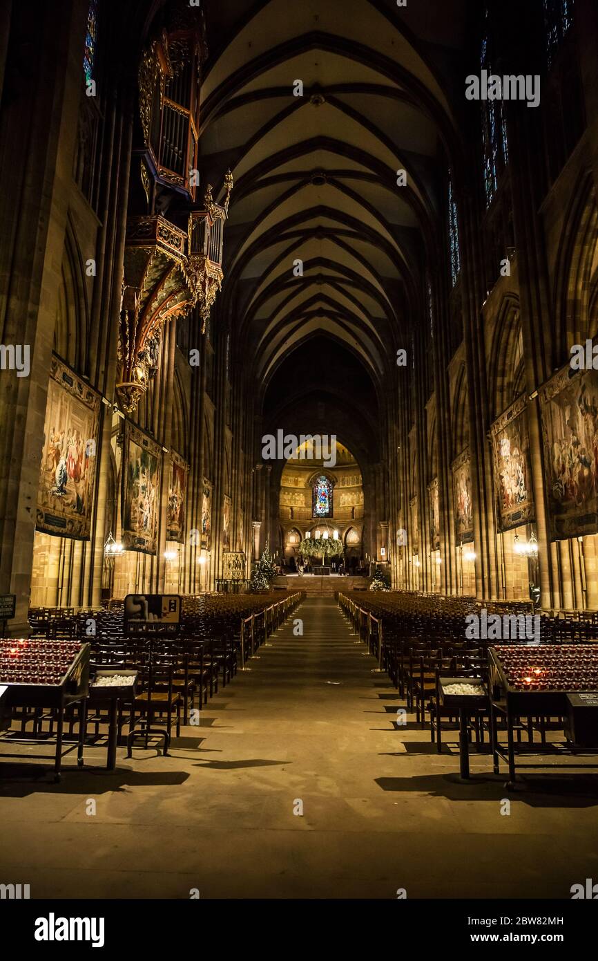 STRASBOURG, FRANCE - 12 December , 2019: Interior of the famous cathedral of Strasbourg, France on 19 March, 2013. It is widely considered to be among Stock Photo