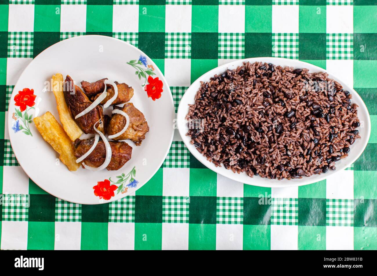 Traditional cuban food as is served in popular paladares Stock Photo