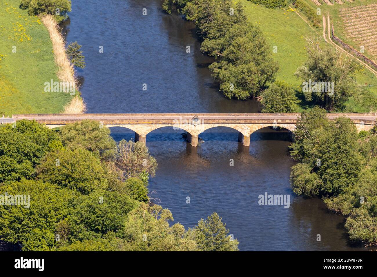 High angle view from the Lemberg of Luitpold bridge in Oberhausen at river Nahe, Rhineland-Palatinate, Germany Stock Photo