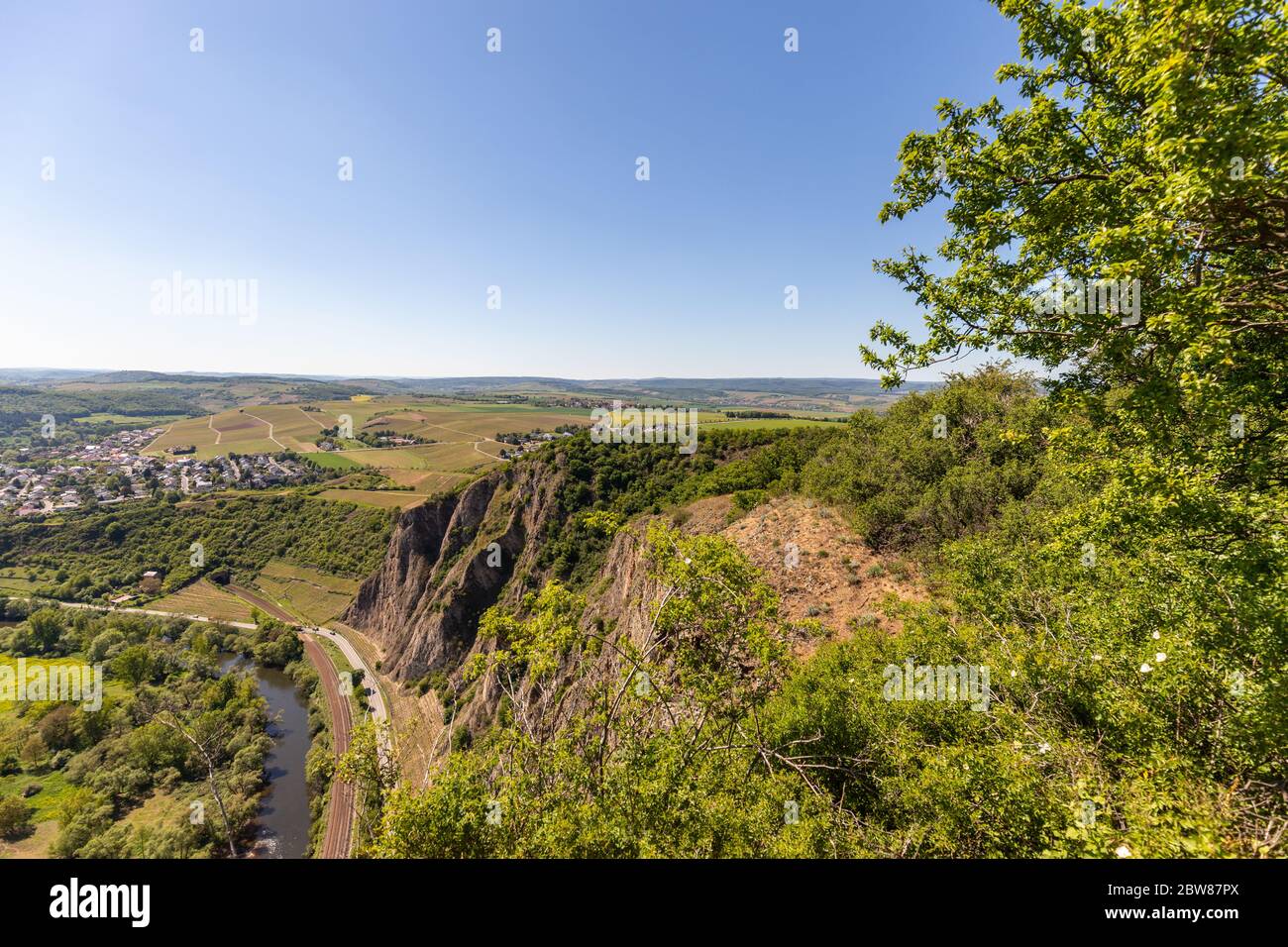 Wide angle view at landscape from Rotenfels, Bad Muenster am Stein, Rhineland Palatinate, Germany Stock Photo