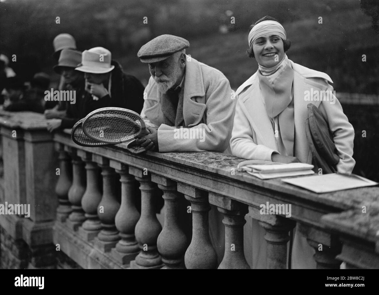 Lady Crosfield ' s lawn tennis tournament at Highgate . Lod D ' Abernon with Senorita de Alvarez , the Spanish lady champion . 10 June 1927 Stock Photo