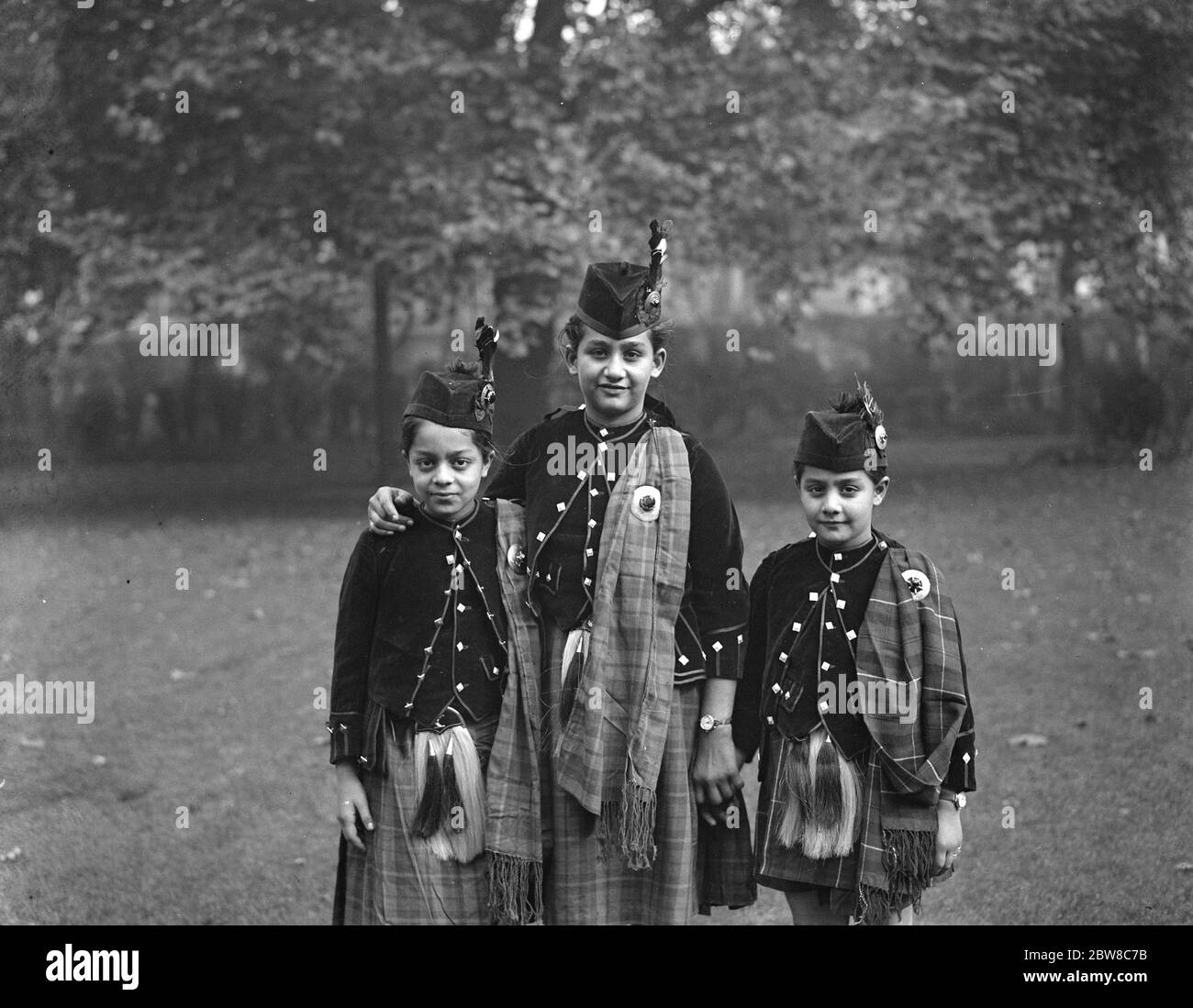 The three granddaughters of the Begum of Bhopal photographed at Portman Square . Left to right : Princess Sajida Sultan ( aged 10 ) , Princess Abida Ids Sultan ( aged 12 ) and Princess Rabia Sultan ( aged 9 ) . 7 October 1925 Stock Photo